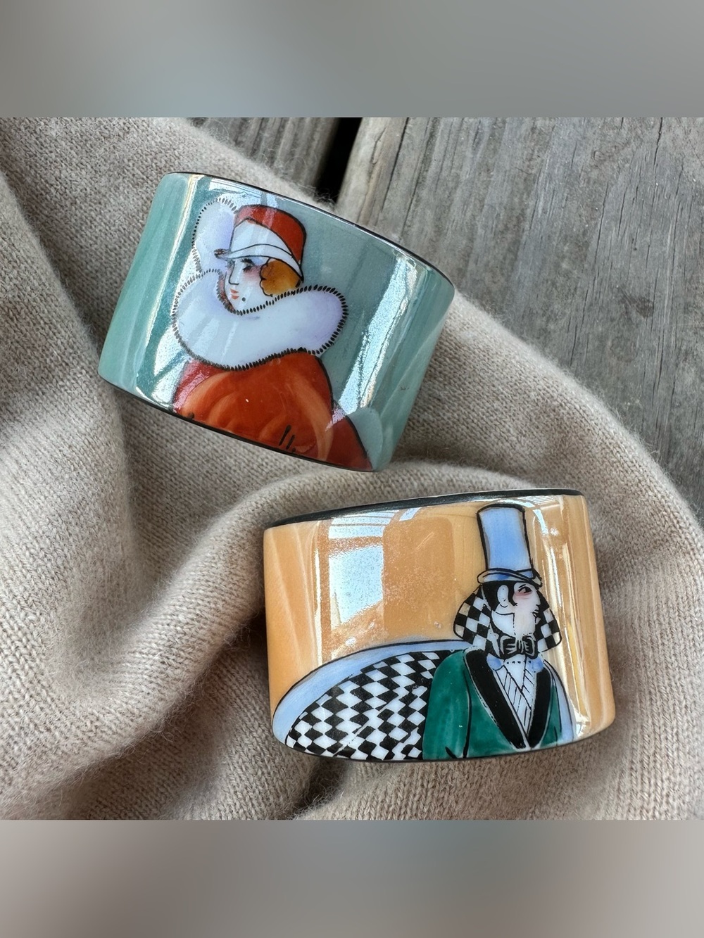 Vintage Art Deco Noritake Porcelain Lusterware Napkin Ring Set Japan Handpainted